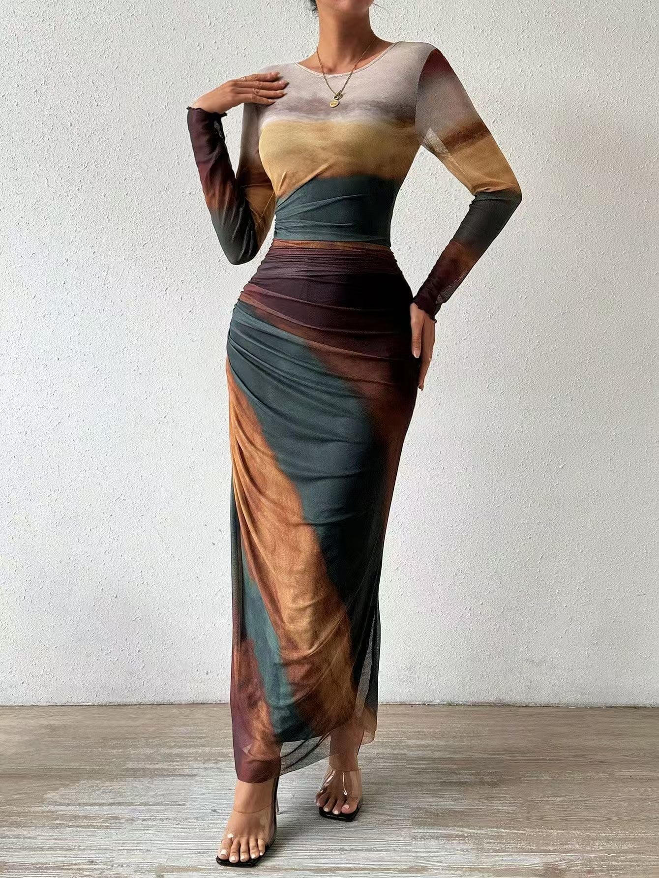 Amélie & Rose™ | The Elara Printed Bodycon Maxi Dress