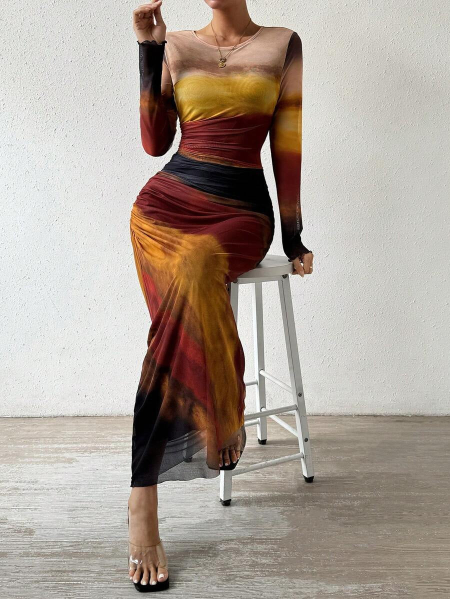 Amélie & Rose™ | The Elara Printed Bodycon Maxi Dress