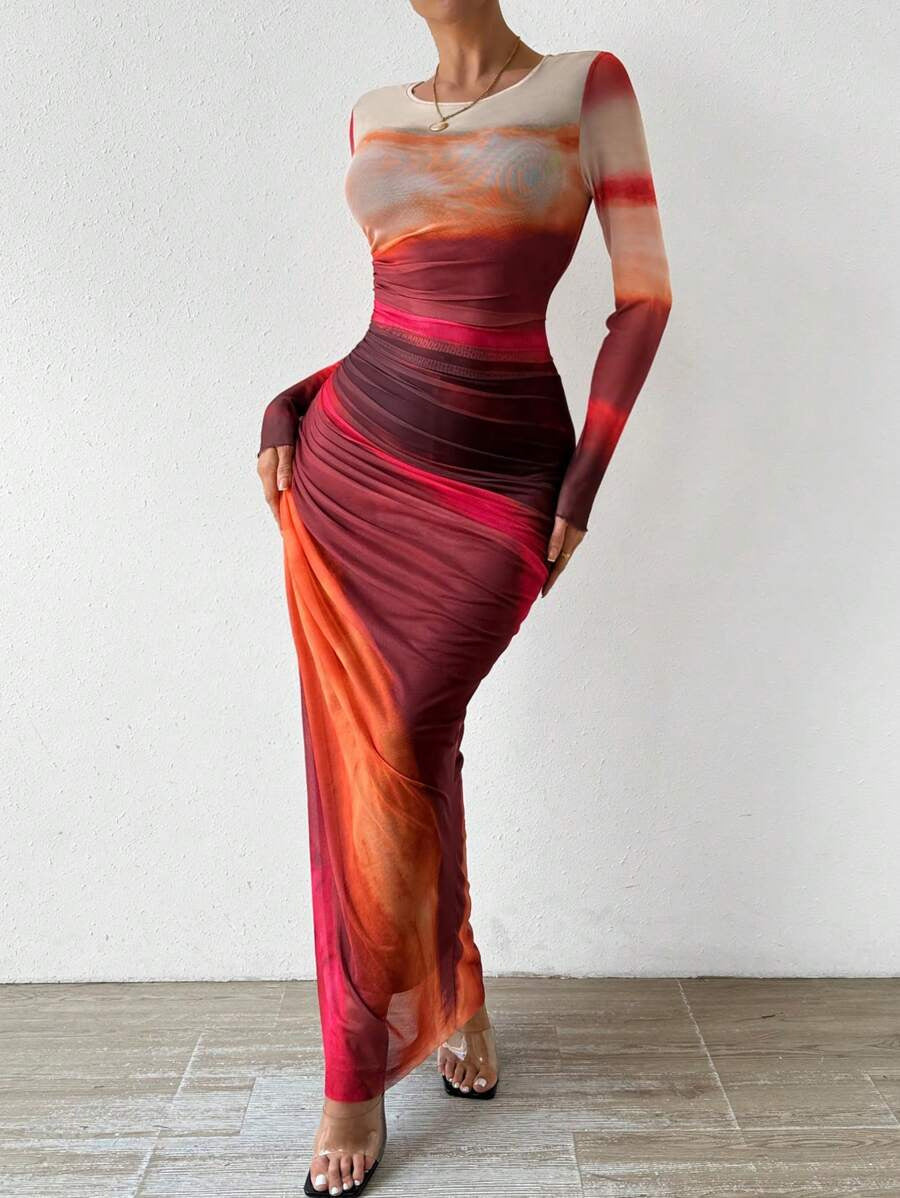 Amélie & Rose™ | The Elara Printed Bodycon Maxi Dress
